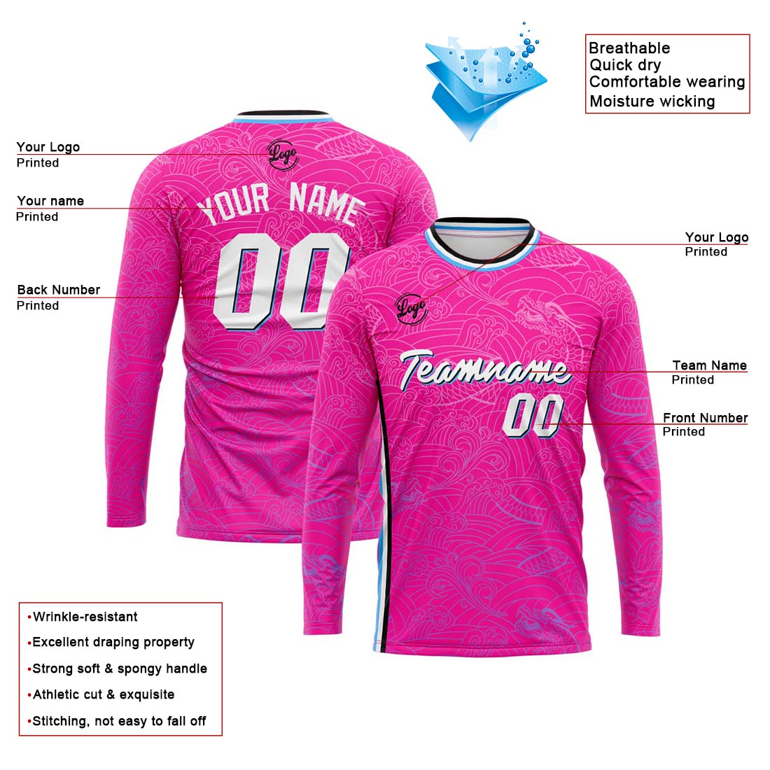 Kundenspezifisches Basketball Fußball Schießen langes T-Shirt für Erwachsene und Kinder Rosa