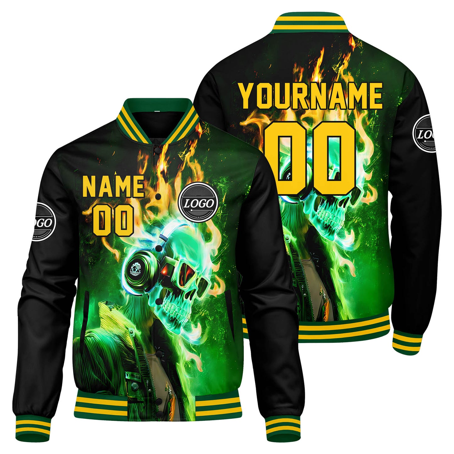 Benutzerdefinierte Verlauf Varsity-Jacke. Letterman-Jacke Grün Gelb
