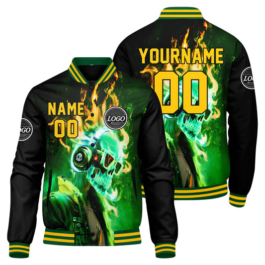 Benutzerdefinierte Verlauf Varsity-Jacke. Letterman-Jacke Grün Gelb