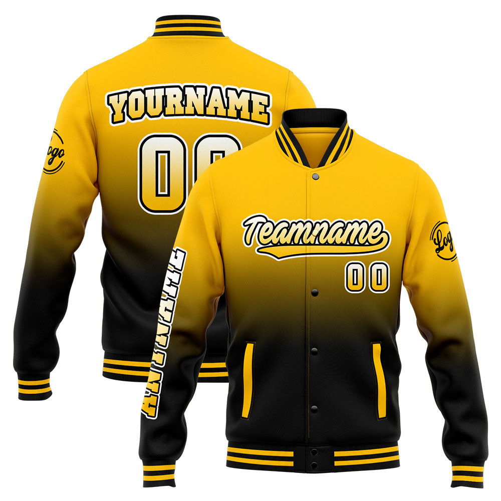 Benutzerdefinierte Varsity-Jacke. Letterman-Jacke für Männer, Frauen und Jugendliche Gelb Schwarz