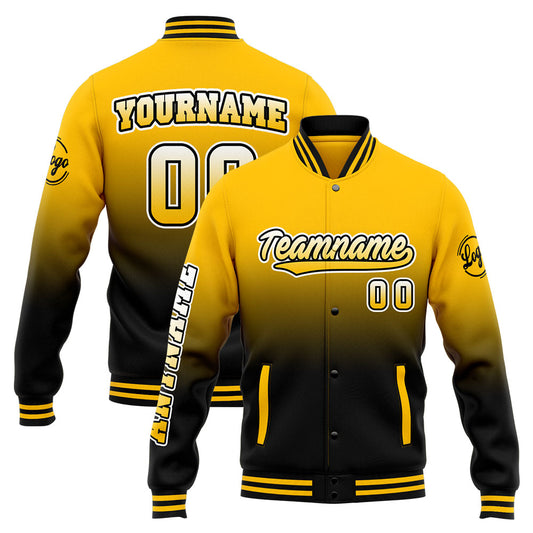 Benutzerdefinierte Varsity-Jacke. Letterman-Jacke für Männer, Frauen und Jugendliche Gelb Schwarz