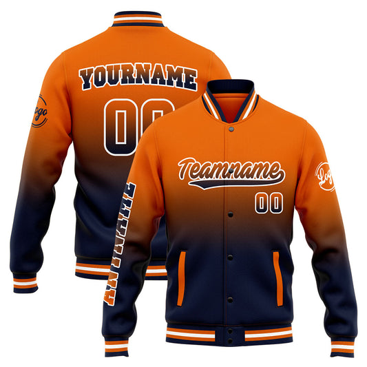 Benutzerdefinierte Varsity-Jacke. Letterman-Jacke für Männer, Frauen und Jugendliche Marine Orange