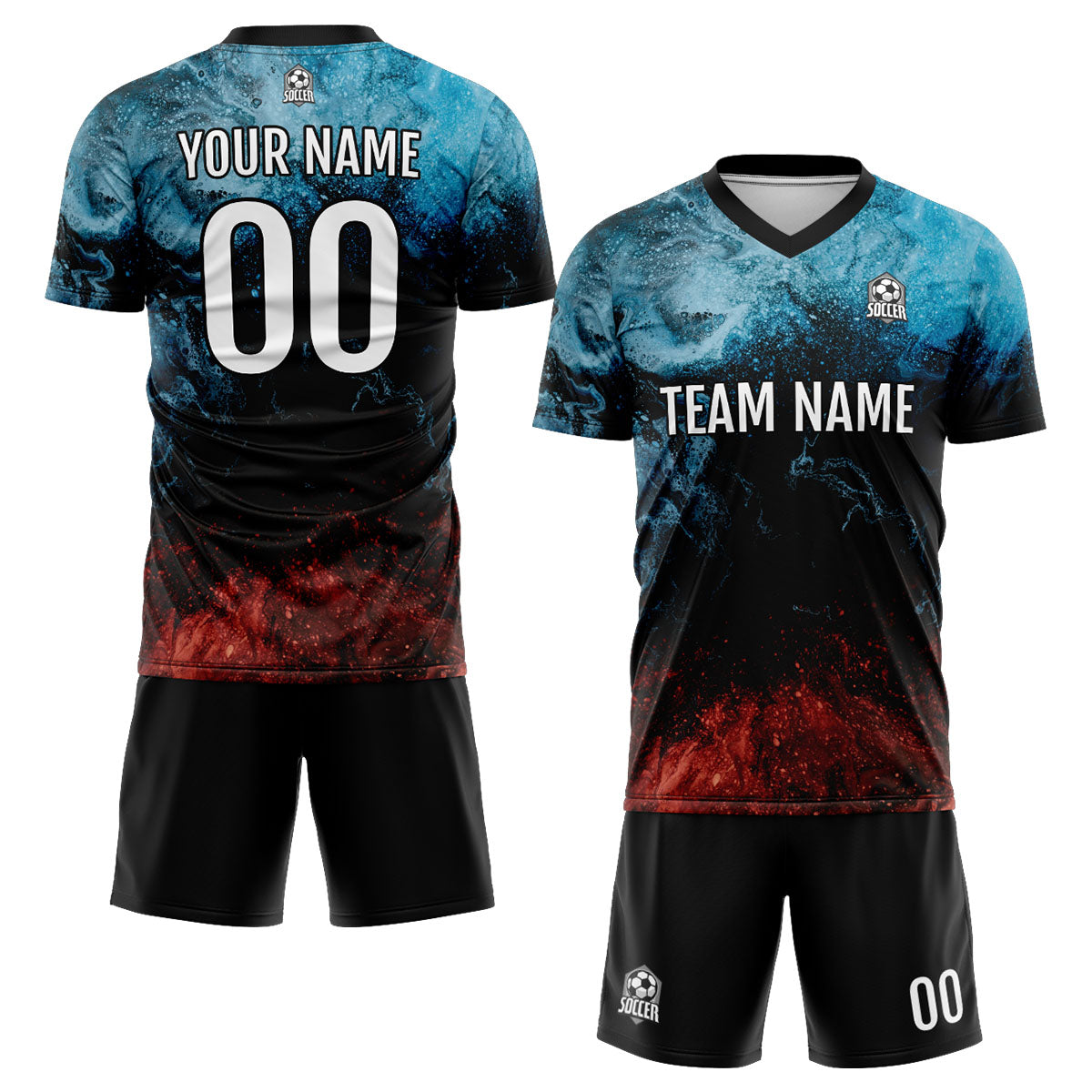 Benutzerdefinierte Wasser und Feuer Fußball Trikots für Männer Frauen Personalisierte Fußball Uniformen für Erwachsene und Kind
