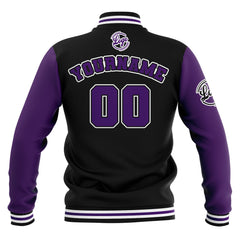 Benutzerdefiniert  Schwarz Lila Weiß Wasserdichte Varsity Jacken Personalisiert genäht Name Nummer Logo zu Letterman Jacken