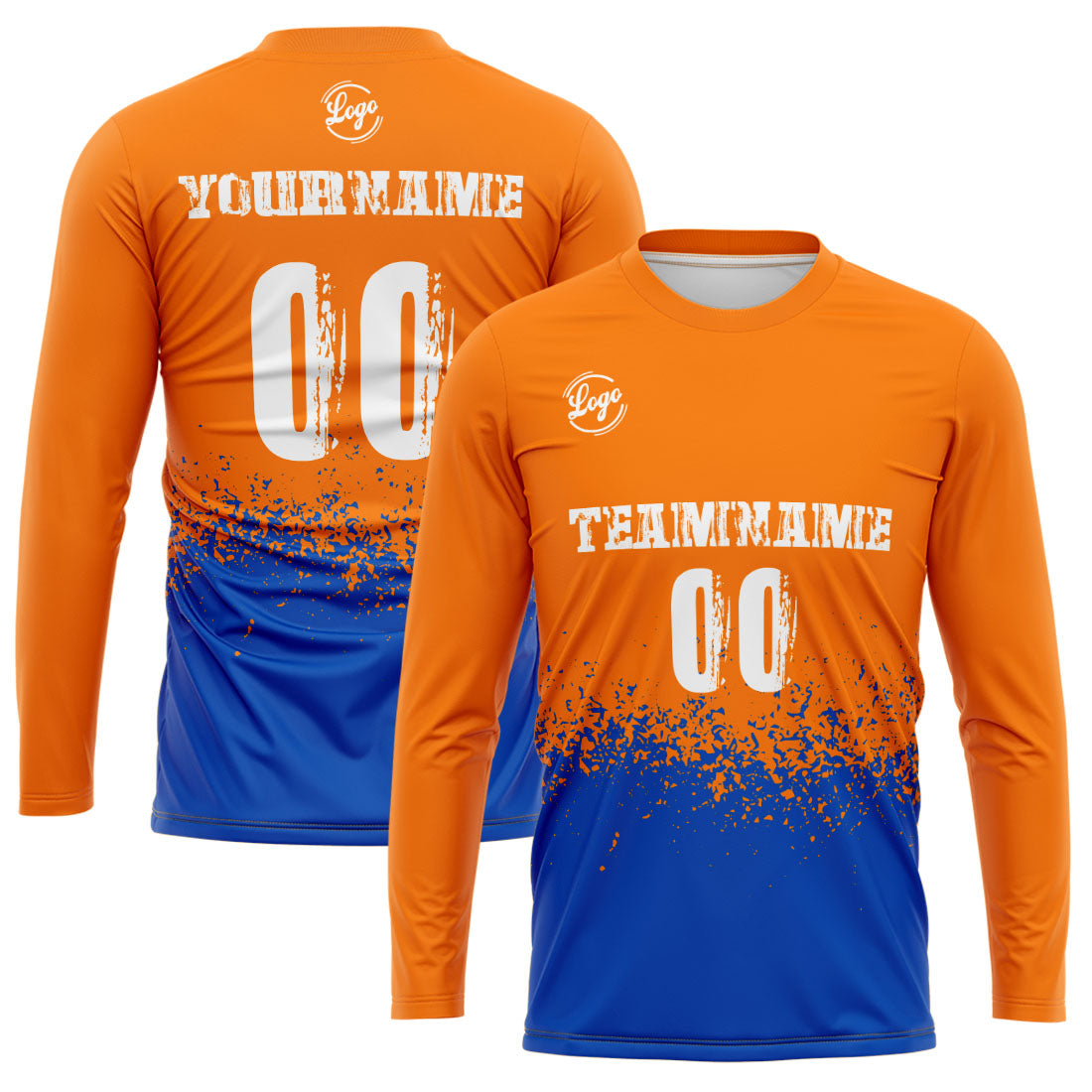 Kundenspezifisches Basketball Fußball Schießen langes T-Shirt für Erwachsene und Kinder Orange&Royal