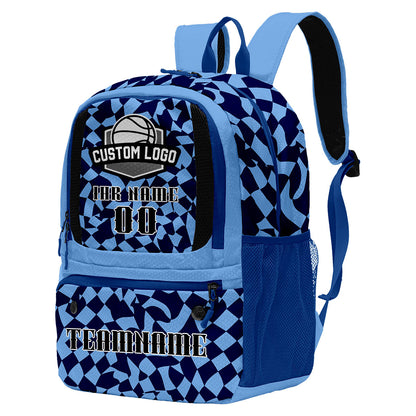 Personalisierter Basketball - und Fußballrucksack in Hellblau und Dunkelblau mit Spielernamen & Nummern und Teamlogo #BP-0919-0020