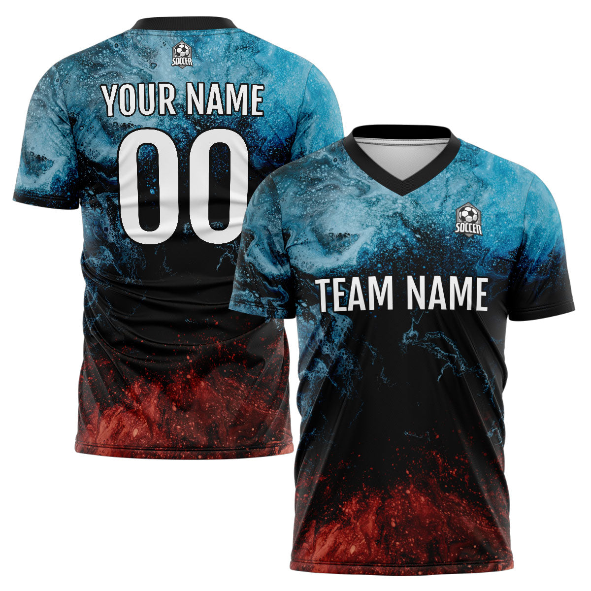 Benutzerdefinierte Wasser und Feuer Fußball Trikots für Männer Frauen Personalisierte Fußball Uniformen für Erwachsene und Kind