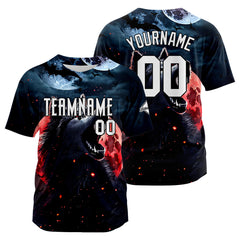 Benutzerdefinierte Baseball Jersey Personalisierte Baseball Shirt genäht und Druck Blutmond Wolf