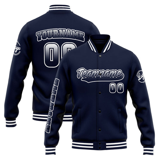 Benutzerdefinierte Varsity-Jacke. Letterman-Jacke für Männer, Frauen und Jugendliche Marine Weiß