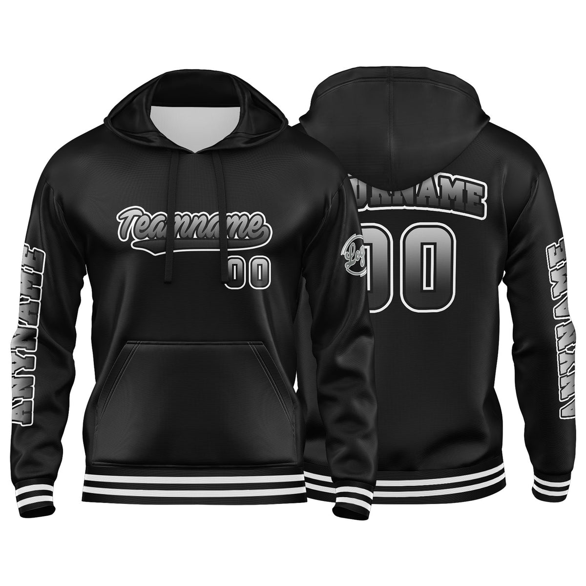 Benutzerdefinierter Weiß Schwarz Hoodie für Mann, Frau, Mädchen, Junge. Drucken Sie Ihr Logo, Ihren Namen und Ihre Nummer