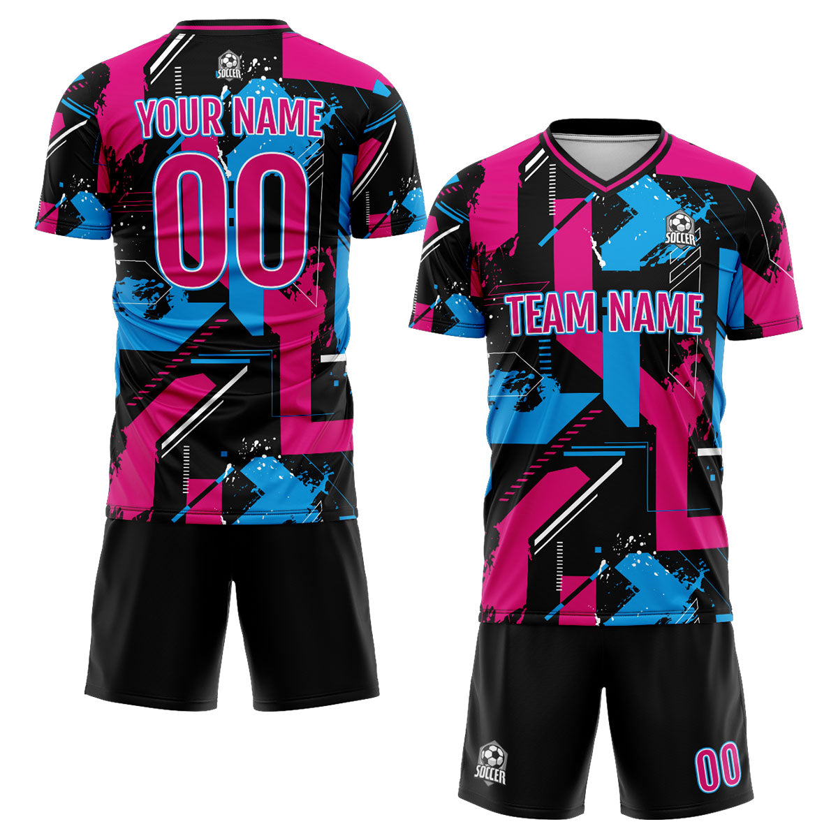 Benutzerdefinierte Rosa Hellblau Fußball Trikots für Männer Frauen Personalisierte Fußball Uniformen für Erwachsene und Kind