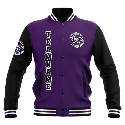 Benutzerdefiniert  Schwarz Lila Weiß Wasserdichte Varsity Jacken Personalisiert genäht Name Nummer Logo zu Letterman Jacken