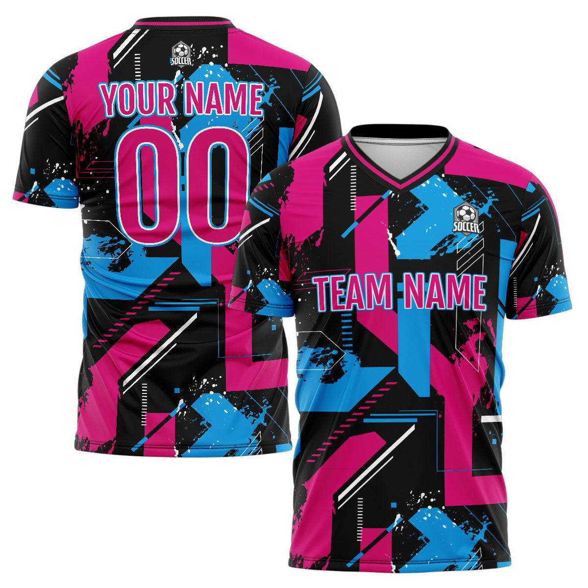 Benutzerdefinierte Rosa Hellblau Fußball Trikots für Männer Frauen Personalisierte Fußball Uniformen für Erwachsene und Kind