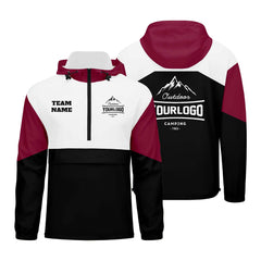 Anpassbare Karminrot Weiß Schwarz Winddichte Softshell Kapuzenjacke - Vollverschluss, Logo- & Text-Druck
