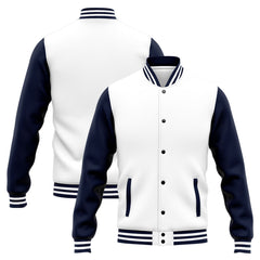 Benutzerdefinierte Varsity-Jacke. Letterman-Jacke für Männer, Frauen und Jugendliche Marine Weiß