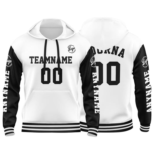 Benutzerdefinierter Weiß Schwarz Hoodie für Mann, Frau, Mädchen, Junge. Drucken Sie Ihr Logo, Ihren Namen und Ihre Nummer