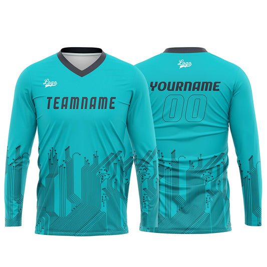 Kundenspezifisches Cyan Dunkelgrau Basketball Fußball Schießen langes T-Shirt für Erwachsene und Kinder