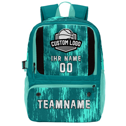 Personalisierter Basketball - und Fußballrucksack in Cyanblau mit Spielernamen & Nummern und Teamlogo #BP-0919-0010