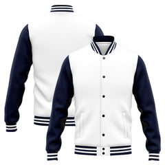 Benutzerdefinierte Varsity-Jacke. Letterman-Jacke für Männer, Frauen und Jugendliche Marine Weiß