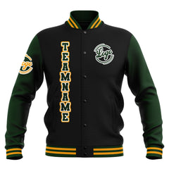 Benutzerdefiniert Schwarz Drak Grün Gelb Wasserdichte Varsity Jacken Personalisiert genäht Name Nummer Logo zu Letterman Jacken