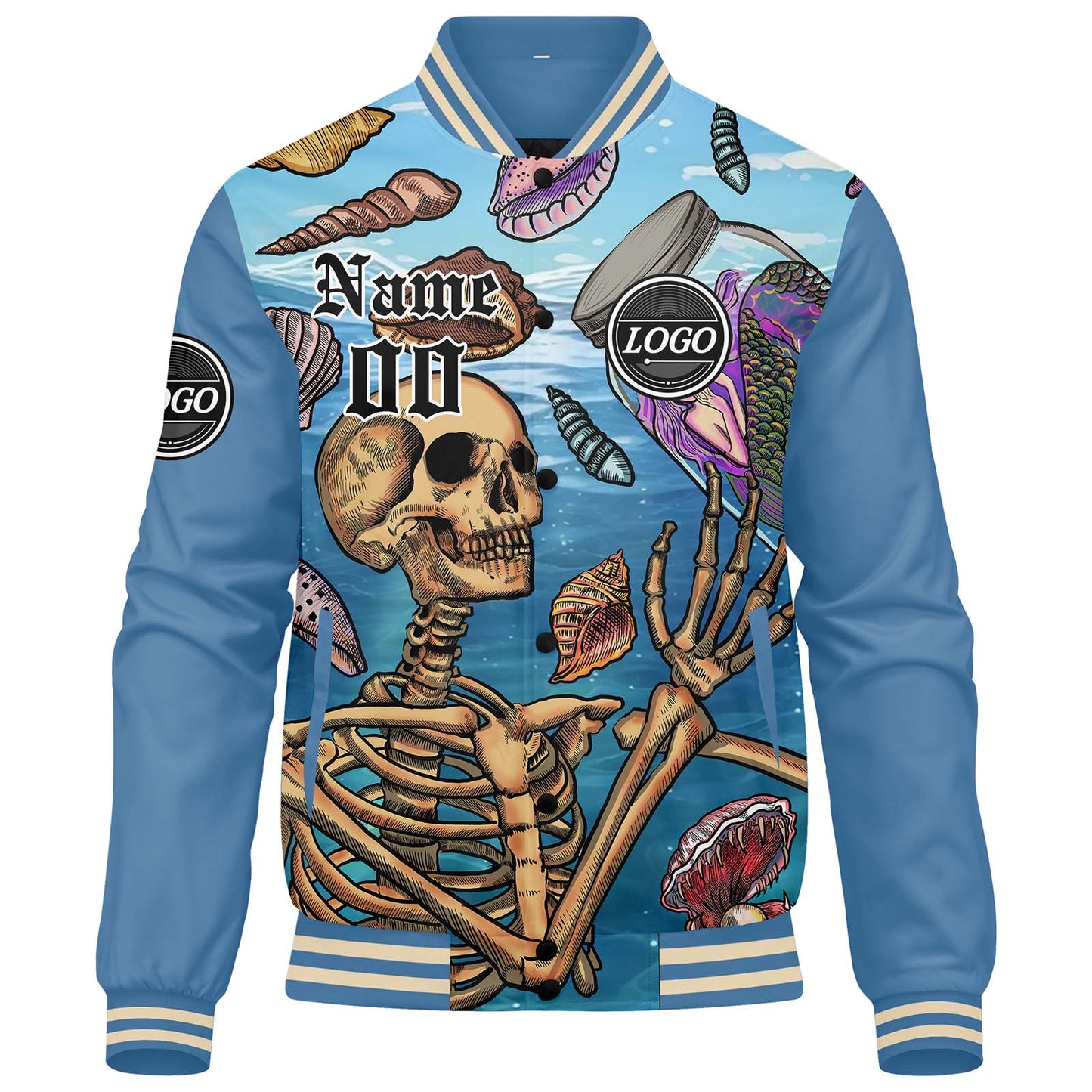 Benutzerdefinierte Verlauf Varsity-Jacke. Letterman-Jacke Hellblau