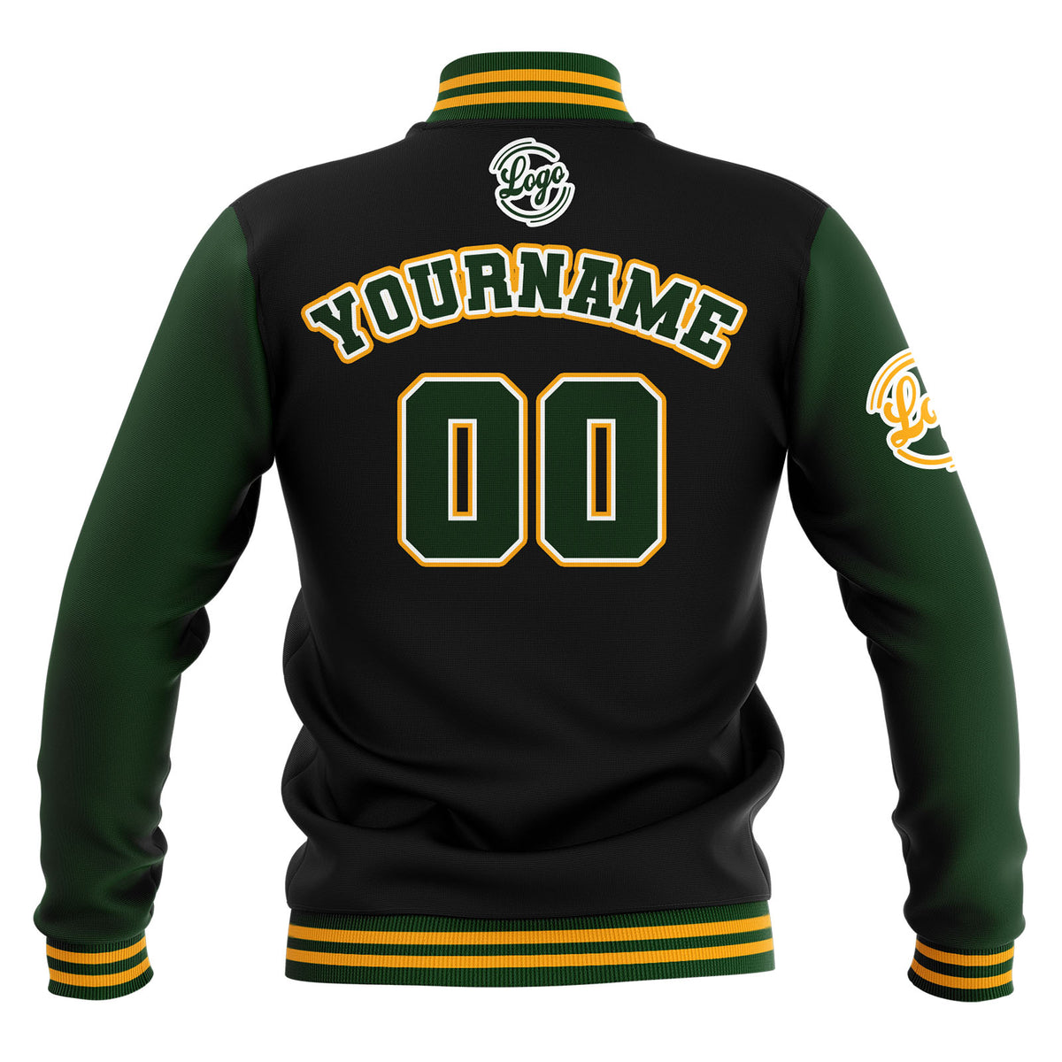 Benutzerdefiniert Schwarz Drak Grün Gelb Wasserdichte Varsity Jacken Personalisiert genäht Name Nummer Logo zu Letterman Jacken