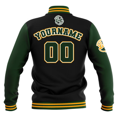 Benutzerdefiniert Schwarz Drak Grün Gelb Wasserdichte Varsity Jacken Personalisiert genäht Name Nummer Logo zu Letterman Jacken