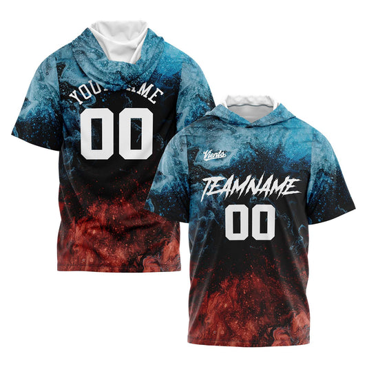 Benutzerdefinierte Wasser und Feuer Kurzarm-Kapuzenpullover für Männer Frauen Hemden mit Kapuzen gedruckt Name Logo