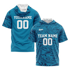 Benutzerdefinierte Aqua Marine Kurzarm-Kapuzenpullover für Männer Frauen Hemden mit Kapuzen gedruckt Name Logo