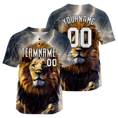 Benutzerdefinierte Baseball Jersey Personalisierte Baseball Shirt genäht und Druck Blitz Löwe