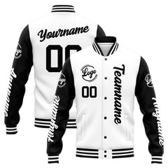 Benutzerdefinierte Varsity-Jacke. Letterman-Jacke für Männer, Frauen und Jugendliche Weiß Schwarz