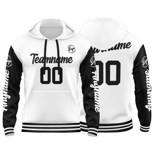 Benutzerdefinierter Weiß Schwarz Hoodie für Mann, Frau, Mädchen, Junge. Drucken Sie Ihr Logo, Ihren Namen und Ihre Nummer