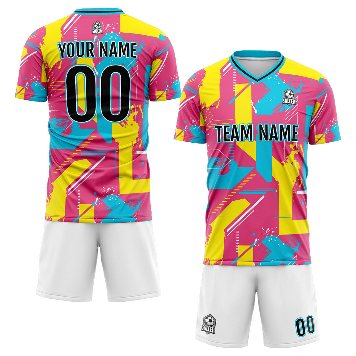 Benutzerdefinierte Rosa Gelb Fußball Trikots für Männer Frauen Personalisierte Fußball Uniformen für Erwachsene und Kind