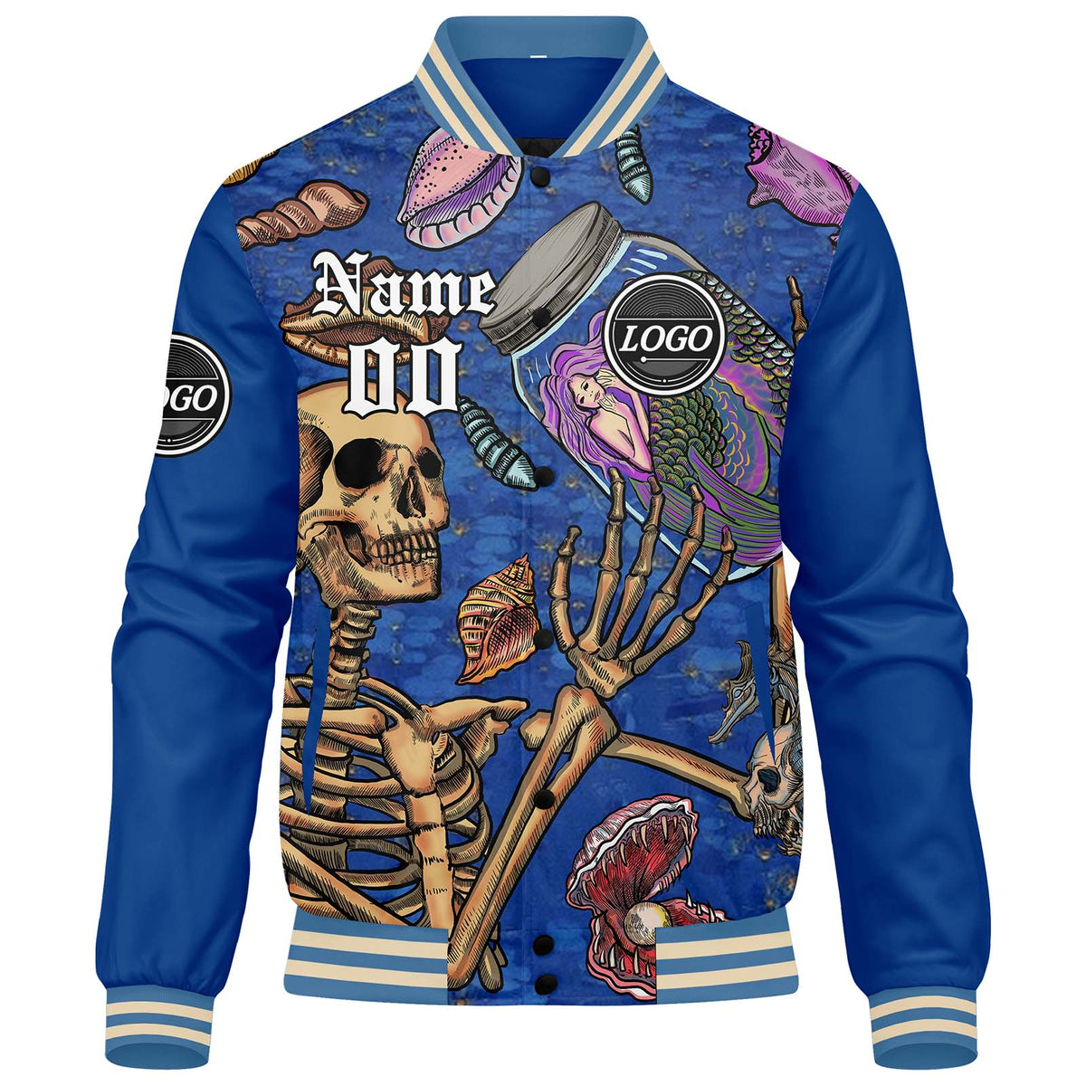 Benutzerdefinierte Verlauf Varsity-Jacke. Letterman-Jacke Blau