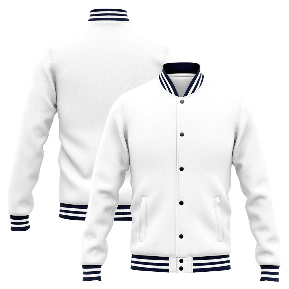 Benutzerdefinierte Varsity-Jacke. Letterman-Jacke für Männer, Frauen und Jugendliche Marine Weiß