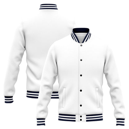 Benutzerdefinierte Varsity-Jacke. Letterman-Jacke für Männer, Frauen und Jugendliche Marine Weiß