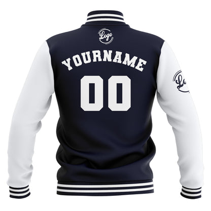 Benutzerdefiniert Marine Weiß Wasserdichte Varsity Jacken Personalisiert genäht Name Nummer Logo zu Letterman Jacken