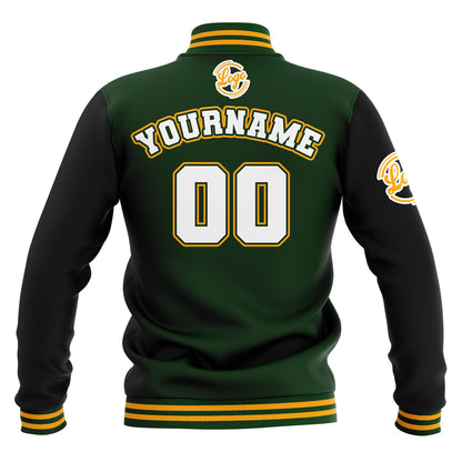 Benutzerdefiniert Schwarz Drak Grün Gelb Wasserdichte Varsity Jacken Personalisiert genäht Name Nummer Logo zu Letterman Jacken