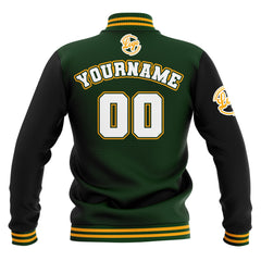 Benutzerdefiniert Schwarz Drak Grün Gelb Wasserdichte Varsity Jacken Personalisiert genäht Name Nummer Logo zu Letterman Jacken