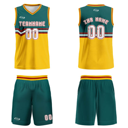 Benutzerdefinierter Grün Gelb Weiß Rot Basketball Jersey Uniform Anzug gedruckt Ihr Logo Name Nummer