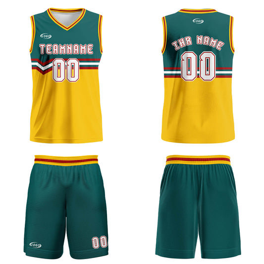 Benutzerdefinierter Grün Gelb Weiß Rot Basketball Jersey Uniform Anzug gedruckt Ihr Logo Name Nummer