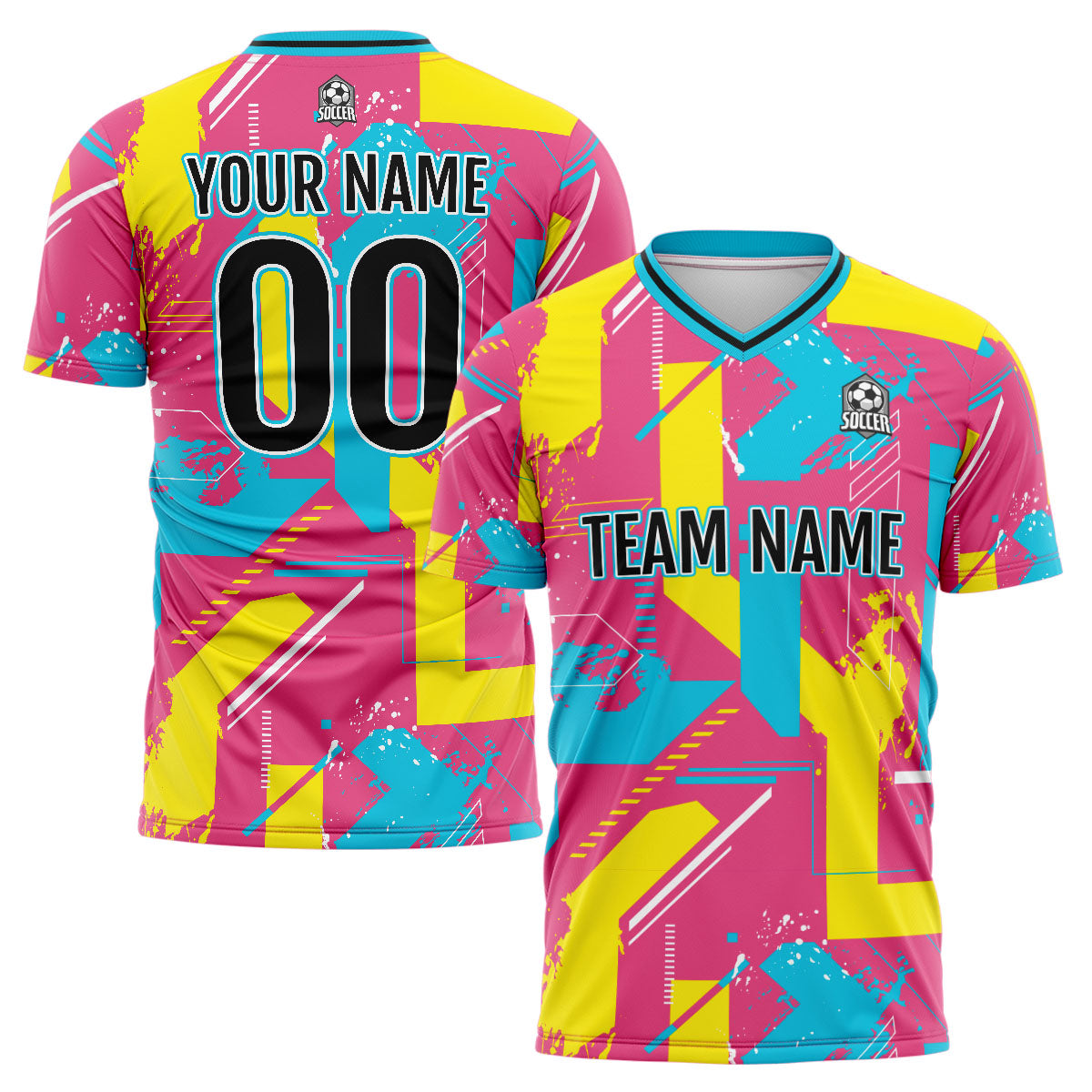 Benutzerdefinierte Rosa Gelb Fußball Trikots für Männer Frauen Personalisierte Fußball Uniformen für Erwachsene und Kind