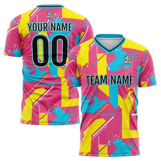 Benutzerdefinierte Rosa Gelb Fußball Trikots für Männer Frauen Personalisierte Fußball Uniformen für Erwachsene und Kind