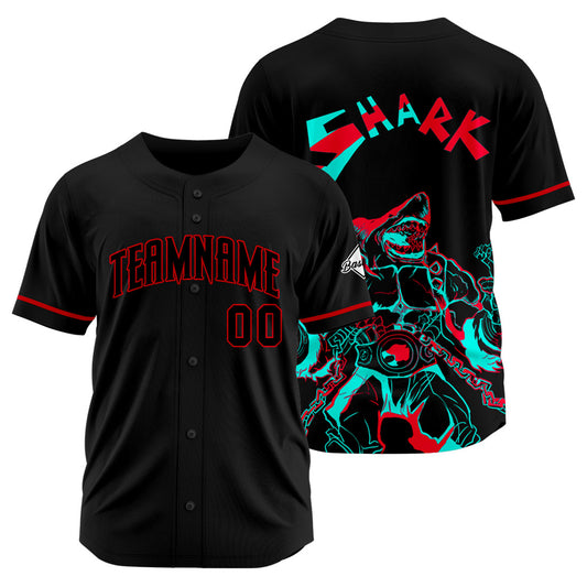 Benutzerdefinierte Baseball Jersey Personalisierte Baseball Shirt genäht und Druck Hai-Schwarz&Rot