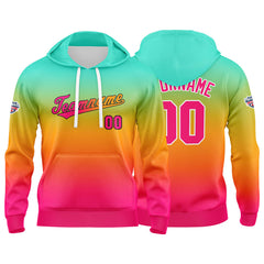 Benutzerdefinierter Verlauf Hoodie für Mann, Frau, Mädchen, Junge. Drucken Sie Ihr Logo, Ihren Namen und Ihre Nummer Grün Orange Pink