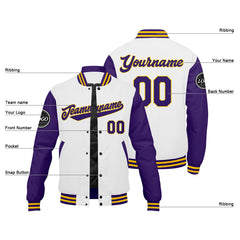 Benutzerdefinierte Verlauf Varsity-Jacke. Letterman-Jacke Lila Weiß Gelb