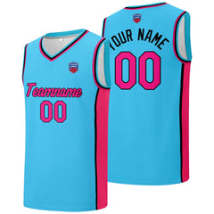 Individuelle Basketball-Jersey-Shorts für Männer und Frauen. Gestickter und gedruckter Name, Nummer und Logo Hellblau&Pink