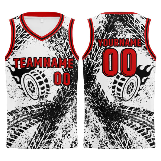 Benutzerdefinierter Weiß Schwarz Rot Basketball Jersey Uniform Anzug gedruckt Ihr Logo Name Nummer
