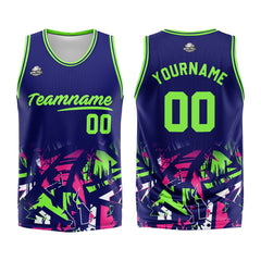 Benutzerdefinierter Basketball Jersey Uniform Anzug gedruckt Ihr Logo Name Nummer Marine &Neon Grün