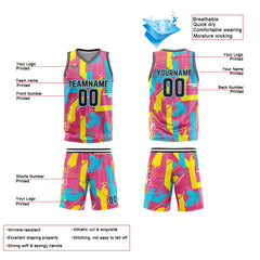 Benutzerdefinierte Rosa Gelb Reversible Basketball Jersey Personalisierte Print Name Nummer Logo